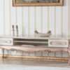 Aesthetic craft Platinum carved mango wood sofa set with armchairs, center table, side tables, TV unit, and decorative pillows