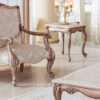 Aesthetic craft Platinum carved mango wood sofa set with armchairs, center table, side tables, TV unit, and decorative pillows