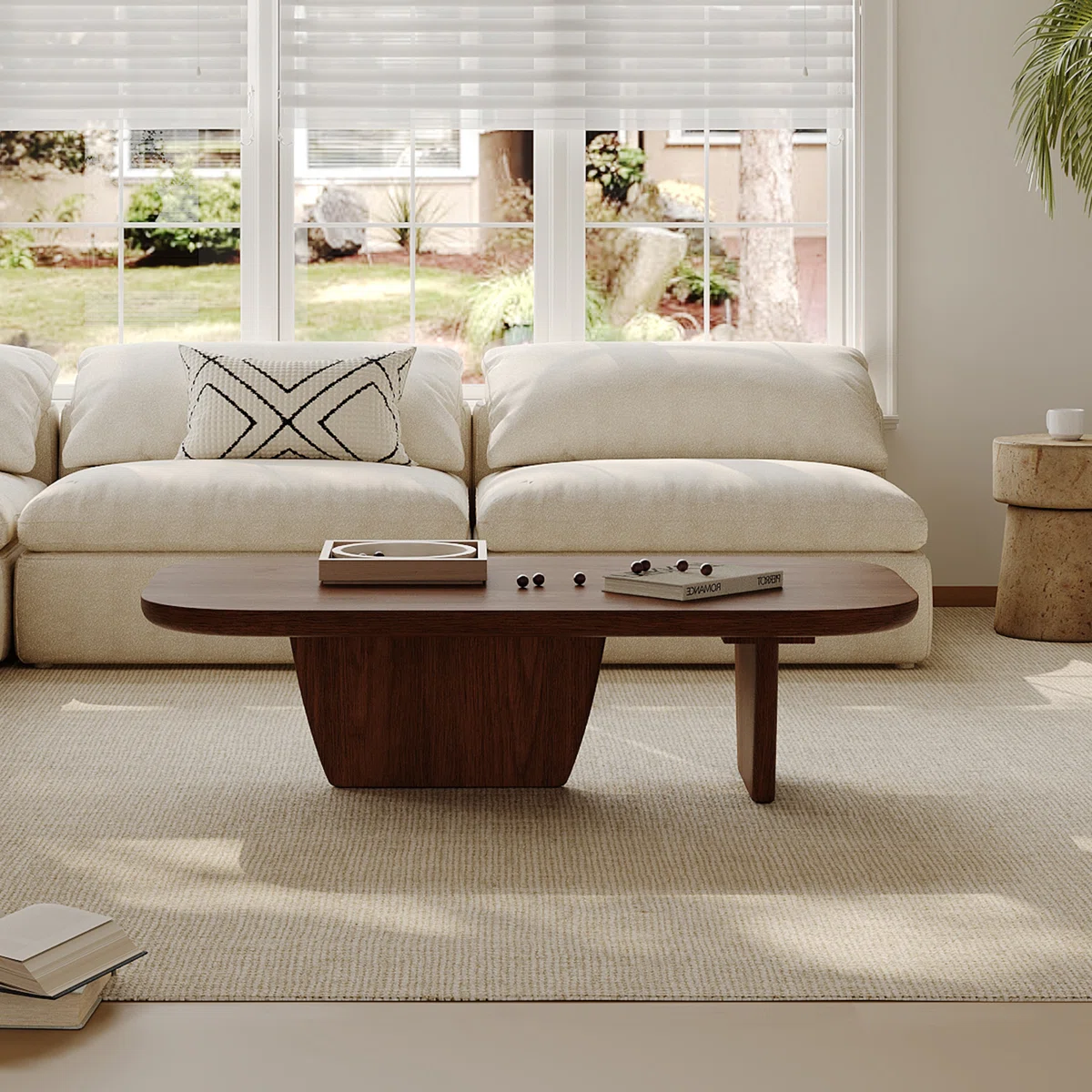 Modern coffee table in brown finish with minimalist design Aesthetic craft Modern coffee table in brown finish with minimalist design Aesthetic craft