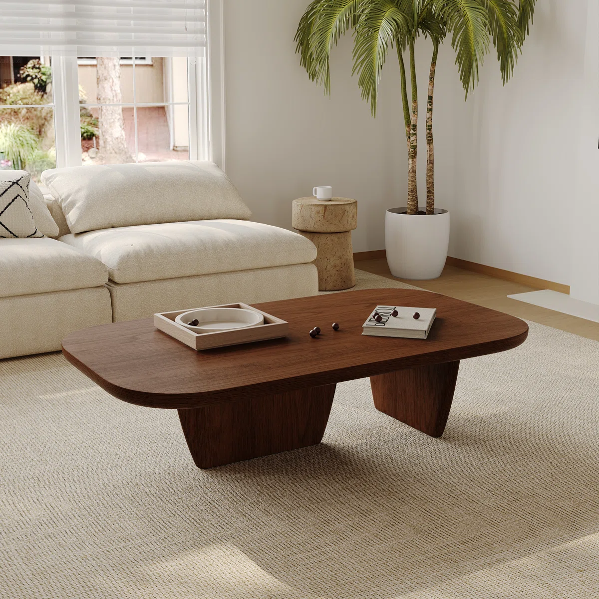 Modern coffee table in brown finish with minimalist design Aesthetic craft
