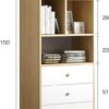 Tall brown wood bookshelf with white drawers and open display shelves for storage and decor Aesthetic craft