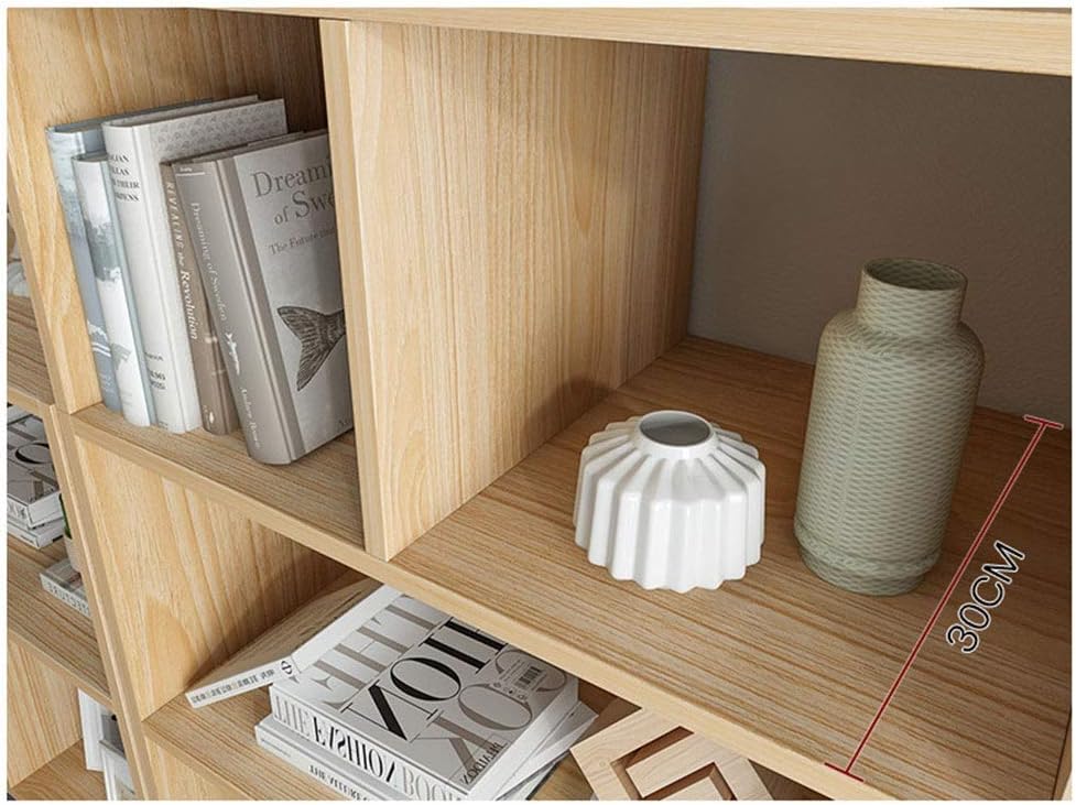 Tall brown wood bookshelf with white drawers and open display shelves for storage and decor Aesthetic craft Tall brown wood bookshelf with white drawers and open display shelves for storage and decor Aesthetic craft