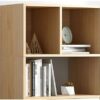 Tall brown wood bookshelf with white drawers and open display shelves for storage and decor Aesthetic craft