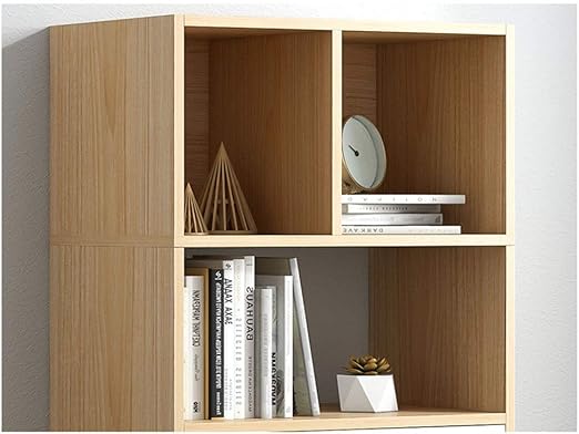 Tall brown wood bookshelf with white drawers and open display shelves for storage and decor Aesthetic craft