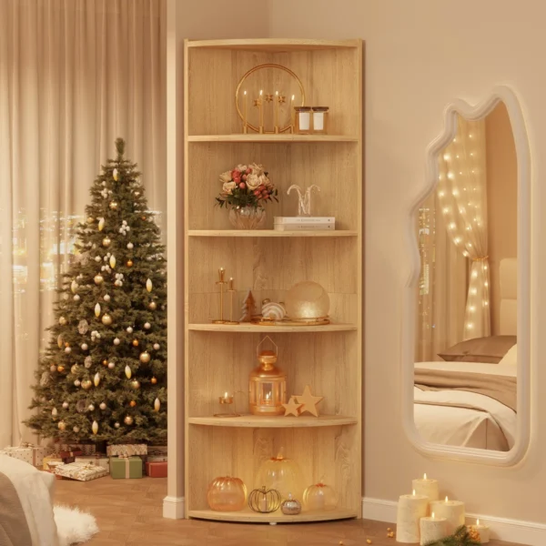 corner shelf bookcase with wall hooks for safe, stable storage Aesthetic craft