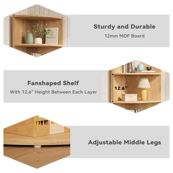 corner shelf bookcase with wall hooks for safe, stable storage Aesthetic craft