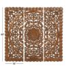 Set of 3 brown floral carved wood wall panels hanging as living room décor Aesthetic craft