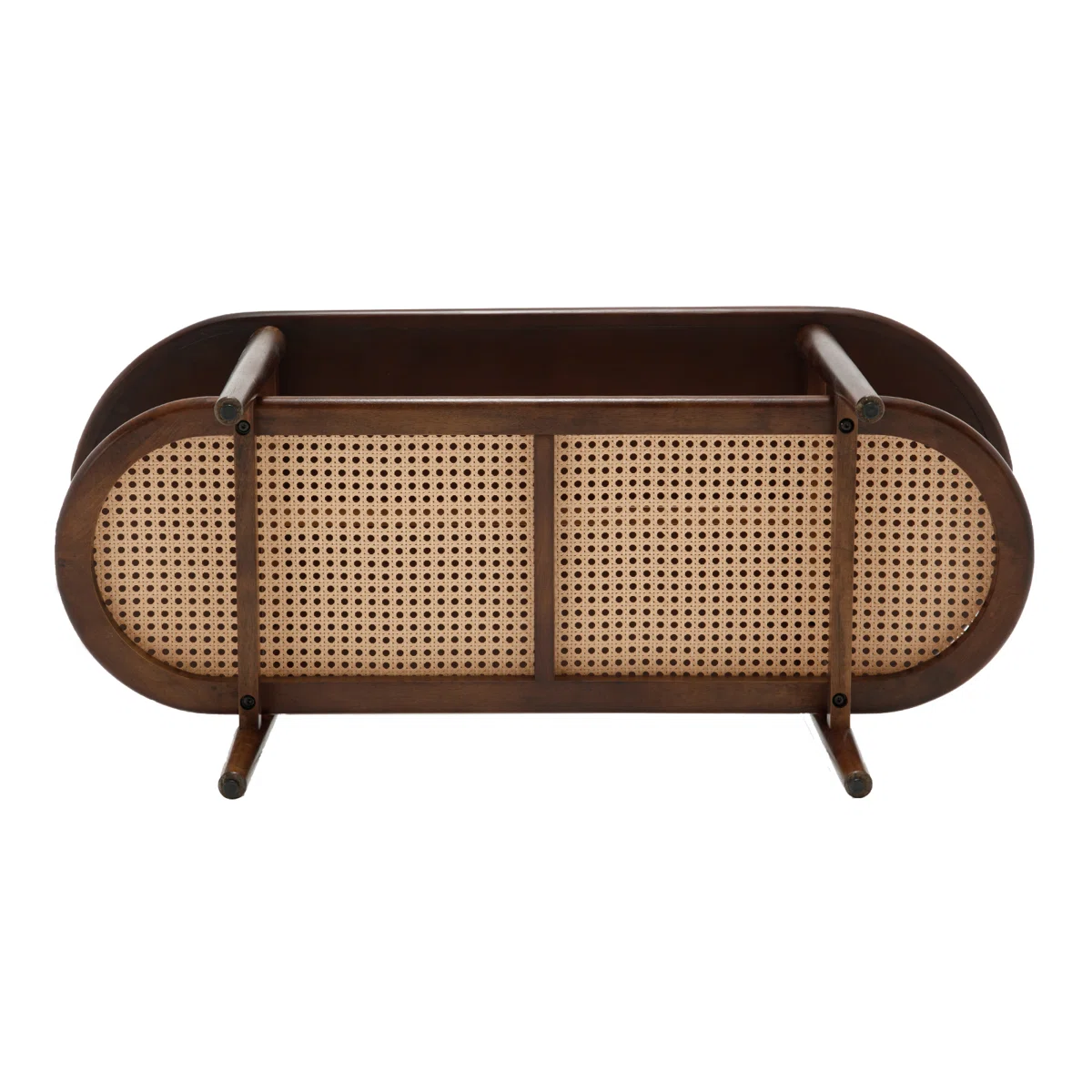 Brown oval coffee table with rattan shelf for small spaces Aesthetic craft