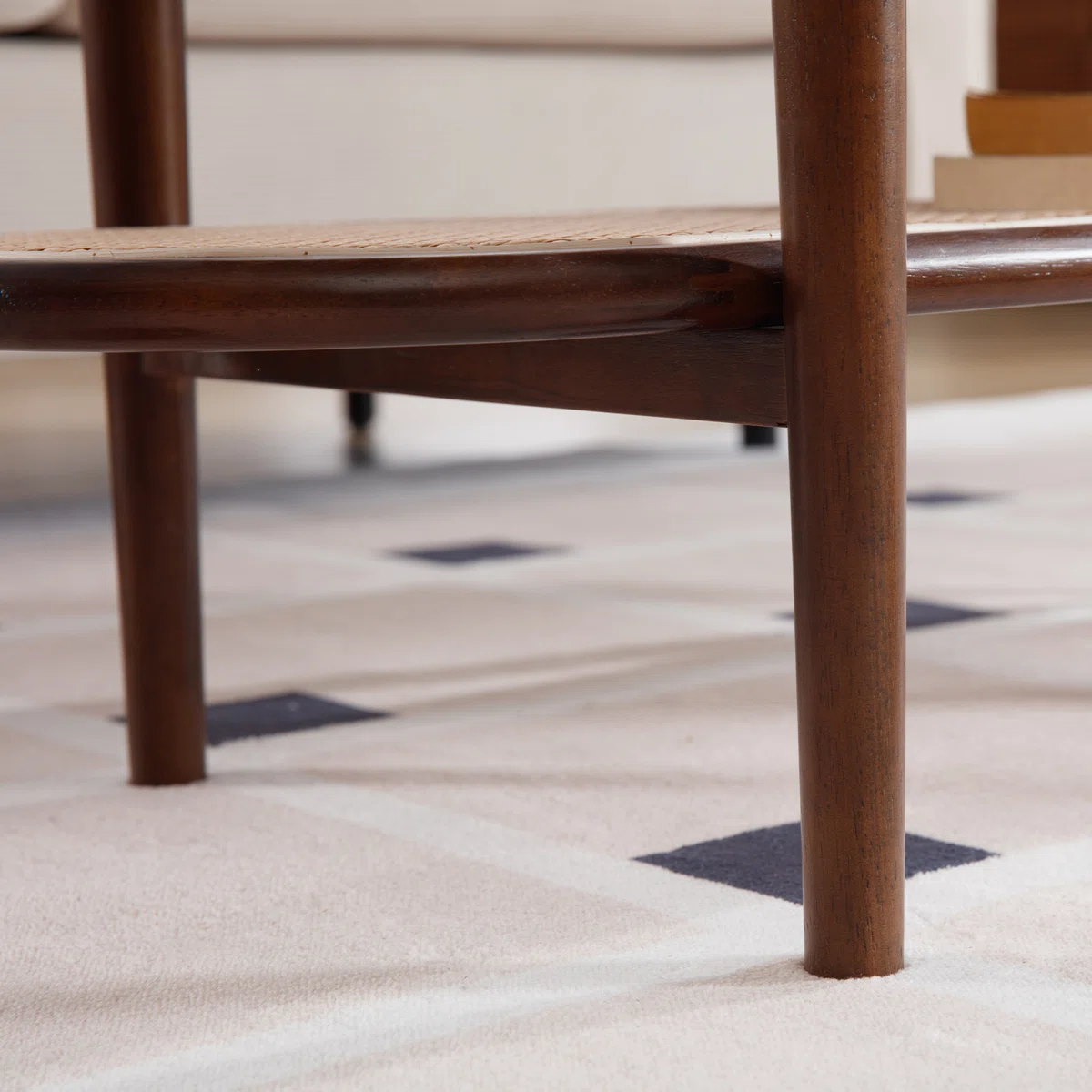Brown oval coffee table with rattan shelf for small spaces Aesthetic craft