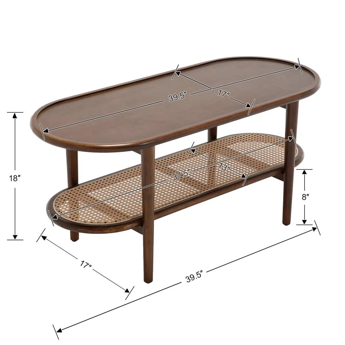 Brown oval coffee table with rattan shelf for small spaces Aesthetic craft