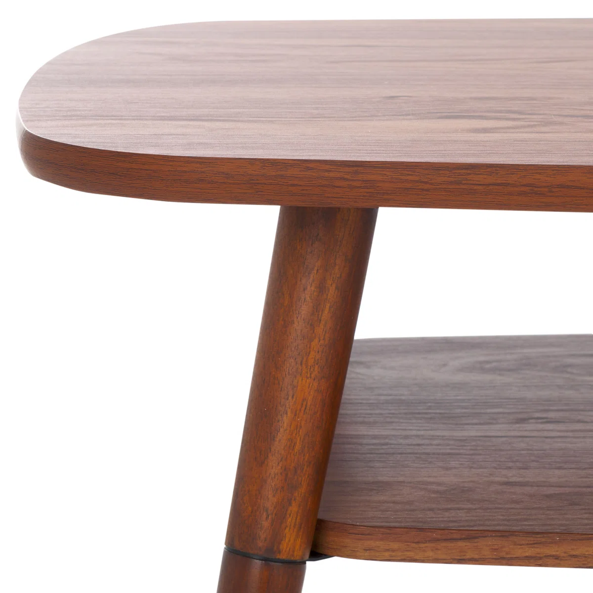 Mid-century mango wood coffee table in walnut finish with open shelf and tapered legs Aesthetic craft