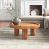 Round coffee table with cylindrical legs, 36 inch, natural finish Aesthetic craft