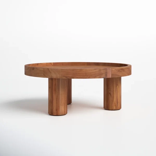 Round coffee table with cylindrical legs, 36 inch, natural finish Aesthetic craft