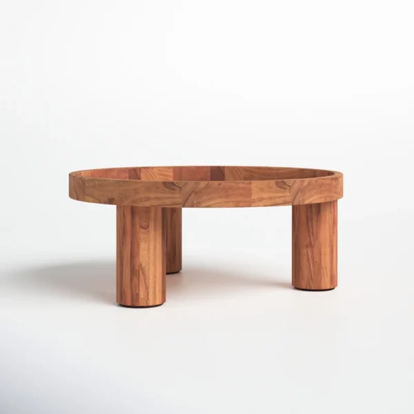 Round coffee table with cylindrical legs, 36 inch, natural finish Aesthetic craft