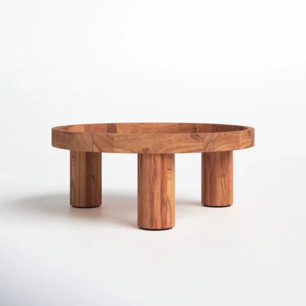 Round coffee table with cylindrical legs, 36 inch, natural finish Aesthetic craft
