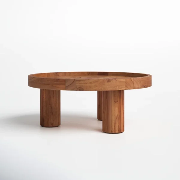 Round coffee table with cylindrical legs, 36 inch, natural finish Aesthetic craft
