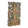 Handmade gold traditional rectangular wooden wall decor featuring a carved figure and floral detailing Aesthetic craft