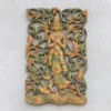Handmade gold traditional rectangular wooden wall decor featuring a carved figure and floral detailing Aesthetic craft
