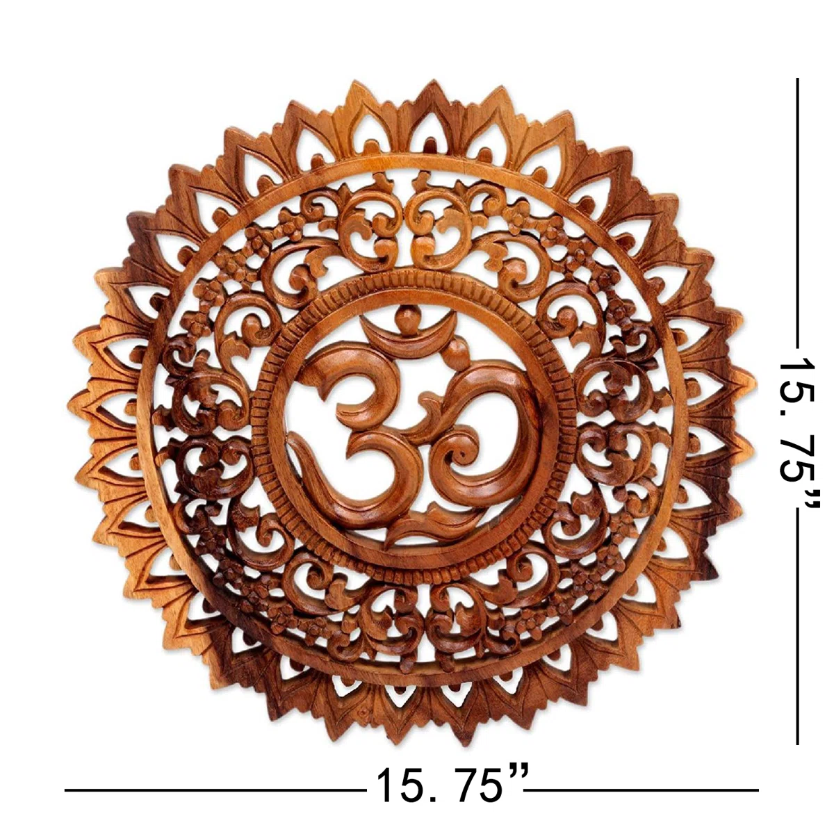 Hand-carved traditional religious wall decor panel made from solid mango wood in brown finish, 15.75 inches wide Aesthetic craft