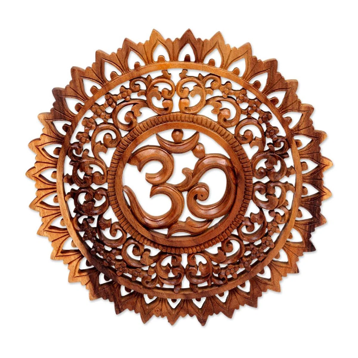 Hand-carved traditional religious wall decor panel made from solid mango wood in brown finish, 15.75 inches wide Aesthetic craft