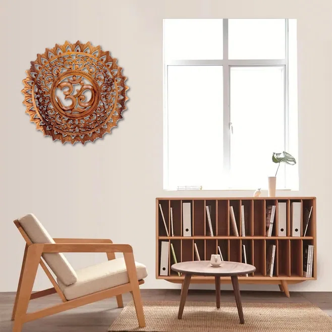 Hand-carved traditional religious wall decor panel made from solid mango wood in brown finish, 15.75 inches wide Aesthetic craft