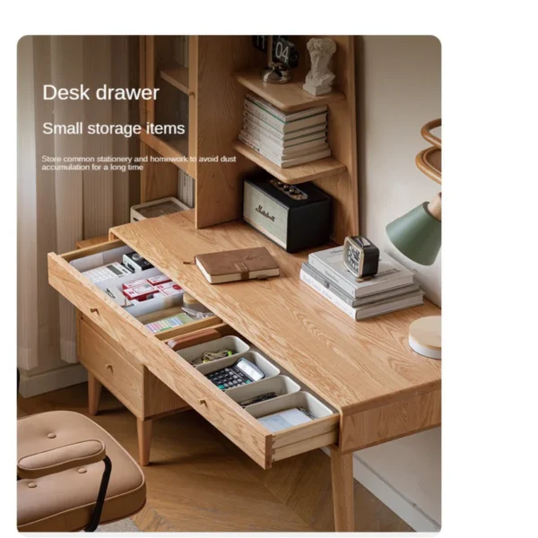bookshelf desk combination, drawers, shelves, and glass cabinet Aesthetic craft