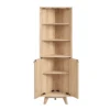 corner shelf cabinet with 2 rattan doors, 3 display shelves, and wall hook for stability Aesthetic craft