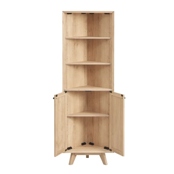 corner shelf cabinet with 2 rattan doors, 3 display shelves, and wall hook for stability Aesthetic craft