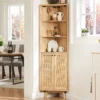 corner shelf cabinet with 2 rattan doors, 3 display shelves, and wall hook for stability Aesthetic craft