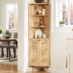 Corner Shelf Cabinet with Doors & Hooks – Solid Mango Wood