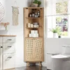 corner shelf cabinet with 2 rattan doors, 3 display shelves, and wall hook for stability Aesthetic craft