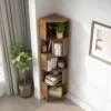 corner bookcase shelf with 6-tier storage in dark brown finish for living room or office Aesthetic craft