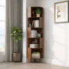 corner bookcase shelf with 6-tier storage in dark brown finish for living room or office Aesthetic craft