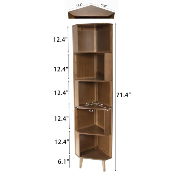 corner bookcase shelf with 6-tier storage in dark brown finish for living room or office Aesthetic craft