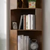 corner bookcase shelf with 6-tier storage in dark brown finish for living room or office Aesthetic craft