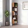 corner bookcase shelf with 6-tier storage in dark brown finish for living room or office Aesthetic craft