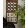 Set of 3 rustic brown wood and metal wall decor panels with intricate carvings and hanging bells, each 36 inches high and 12 inches wide Aesthetic craft