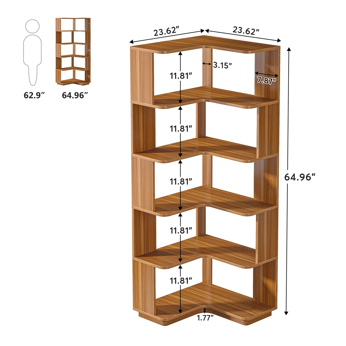corner bookcase with right-angle design for living room and office storage Aesthetic craft