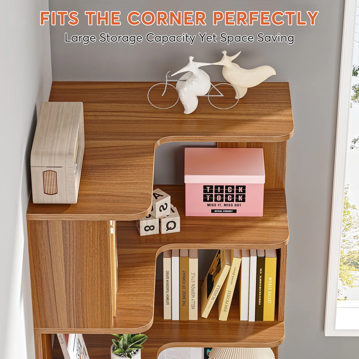 corner bookcase with right-angle design for living room and office storage Aesthetic craft