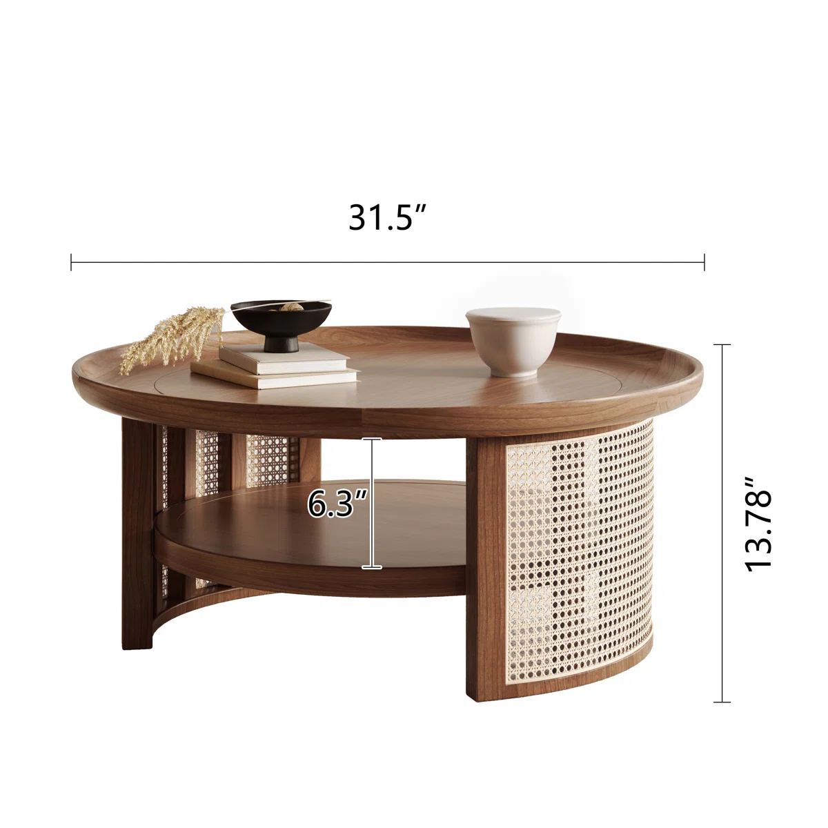 Rattan round coffee table with hidden storage in natural and brown Aesthetic craft