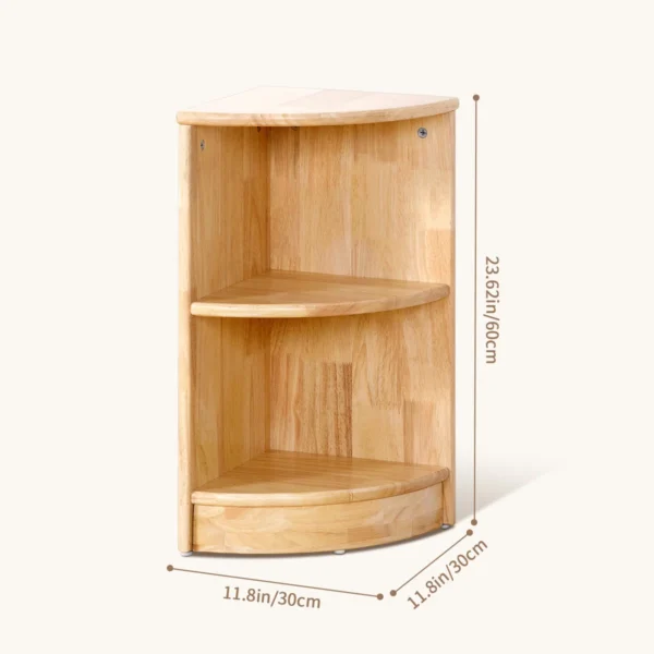wooden corner shelf with rounded edges for safe storage of books and toys Aesthetic craft