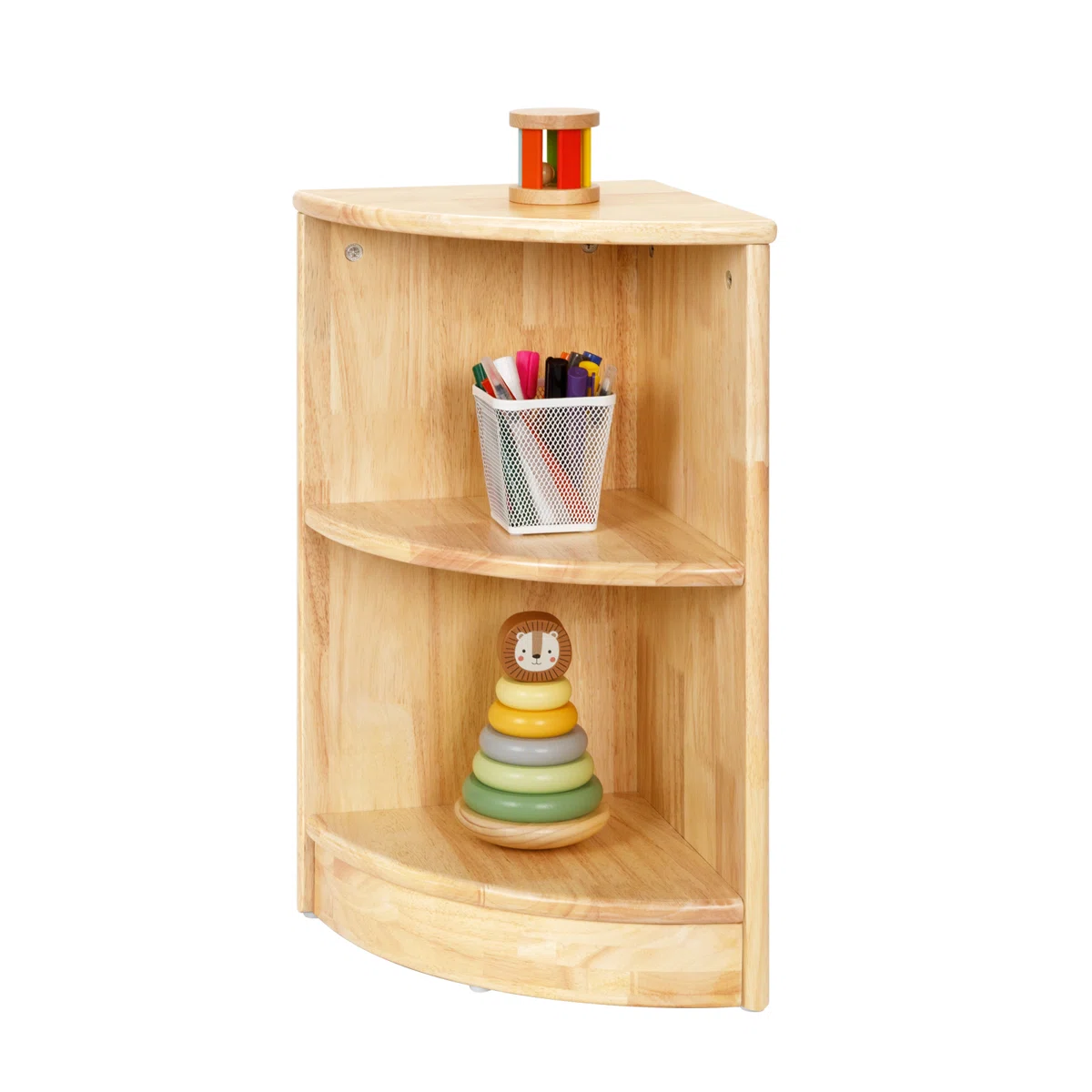 wooden corner shelf with rounded edges for safe storage of books and toys Aesthetic craft