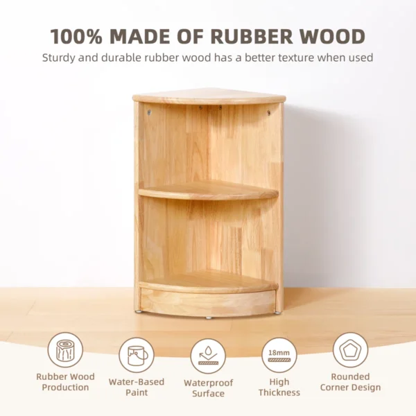 wooden corner shelf with rounded edges for safe storage of books and toys Aesthetic craft