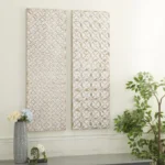 White Carved Wood Wall Art – Set of 2 Geometric Panels