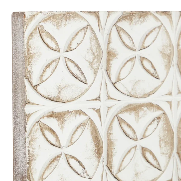 White carved wooden wall art set of 2 with geometric design, 16x48 inches each Aesthetic craft