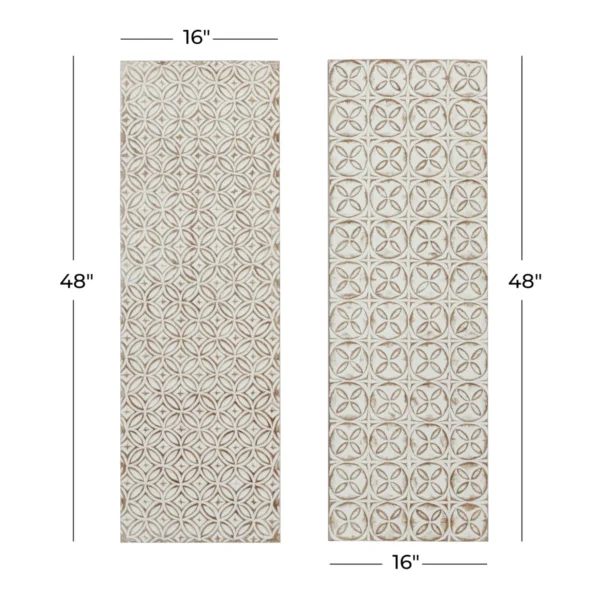 White carved wooden wall art set of 2 with geometric design, 16x48 inches each Aesthetic craft