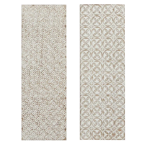 White carved wooden wall art set of 2 with geometric design, 16x48 inches each Aesthetic craft