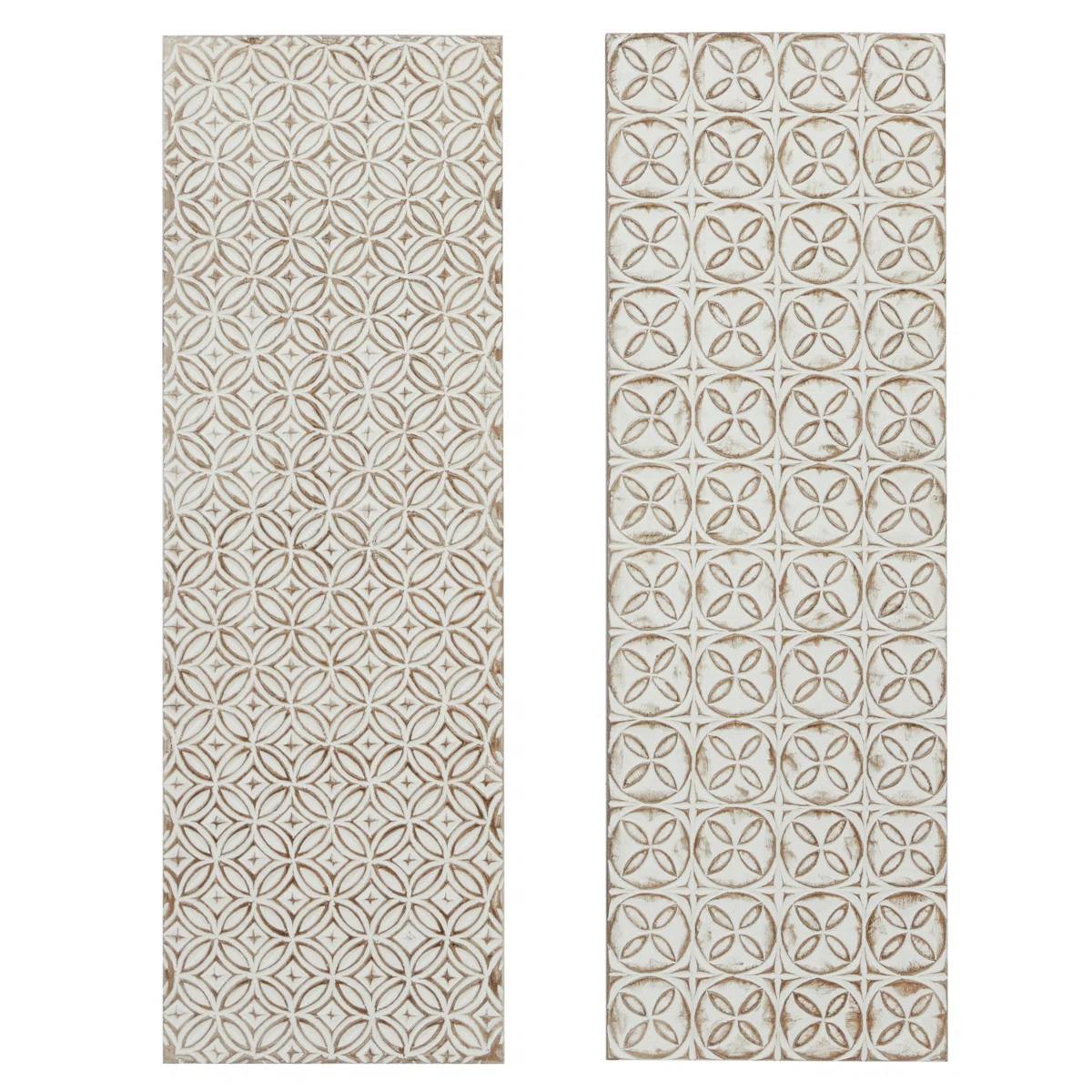 White carved wooden wall art set of 2 with geometric design, 16x48 inches each Aesthetic craft White carved wooden wall art set of 2 with geometric design, 16x48 inches each Aesthetic craft
