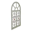 Arched wooden window frame wall decor in light blue with metal scrollwork, 45x28 inches, vintage farmhouse style Aesthetic craft