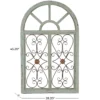 Arched wooden window frame wall decor in light blue with metal scrollwork, 45x28 inches, vintage farmhouse style Aesthetic craft